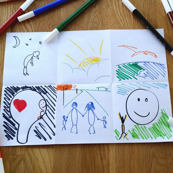 Conflict imagination, painting and bilateral stimulation mit der EMDR-Brille REMSTIM 3000-Bild